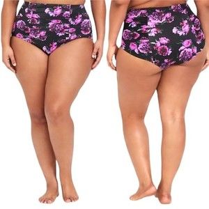 Torrid Black & Purple Floral High Waist Swim Bottoms